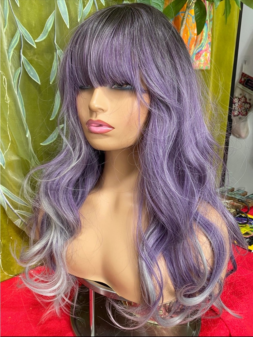 smoke and purple wig with roots